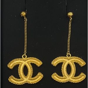 Authentic Chanel matt gold dangle earrings